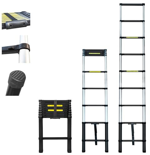 HOSTRÖM Echelle telescopique 2,6m TELESCOO9, Aluminium, Pliable, Extensible, Hauteur de Travail Max 3,5m, Standart EN131, Garantie 5 Ans