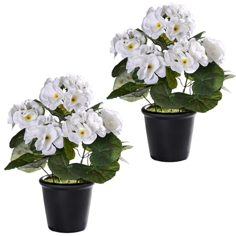 Keebgyy 2 Stück Künstliche Geranien-Seidenblumen, Künstliche Blumenpflanzen, Seidenblumen mit Topf, Künstliche Geranien-Seidenblumen, Im Topf, für Draußen, Garten, Heimdekoration, (B)