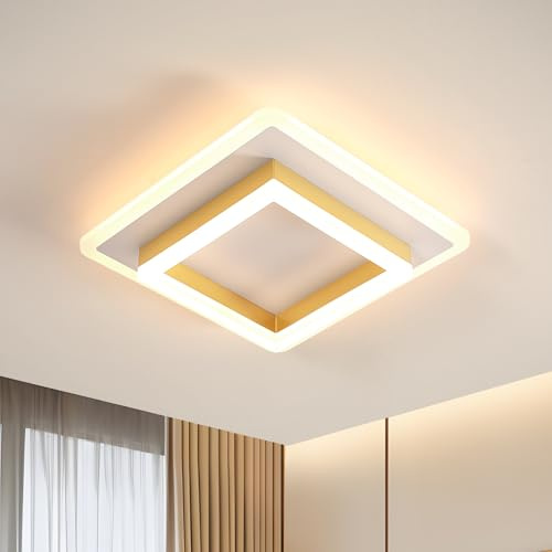 DELIPOP Plafon LED Moderna, Lámparas de Techo Cuadrado 30W 3375LM, Luz de Techo de Acrílico para Dormitorio, Sala de Estar, Comedor, Luz Cálida de 3000K, Dia 30cm, Oro