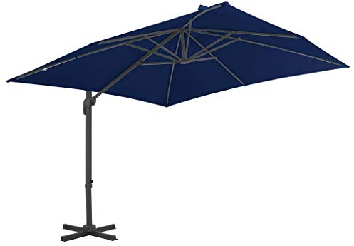 JHQHSM Ombrellone a Sbalzo, Decentrato Parasole Ombrellone da giardino Ombrellone da spiaggia Ombrelloni da esterno Per Bar Giardino Spiaggia di sabbia Piscina con Palo in Alluminio 4x3 m Azzurro