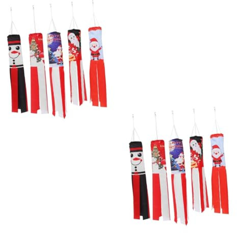 BESPORTBLE 2 Juegos De La Tráquea Papa Noel Santa Claus Mangas De Viento De Invierno Al Aire Colgante De Navidad De Manga De Viento De Navidad Poliéster 5 Piezas * 2