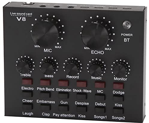 Iyalezirk V8 Carte son Ensemble Audio Interface USB Externe Microphone sur Carte Son Fonction Bluetooth pour Ordinateur PC Téléphone Mobile Chanter Enregistrement