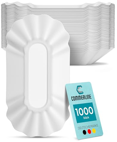 Commerline Pommesschalen aus Pappe, 250 Stück, Pappschalen Einweg | 20 × 10 × 3 cm, Pommes Schalen, Currywurst Schale, Wurstpappen, rechteckig, für Imbiss, Street Food & Gastronomie