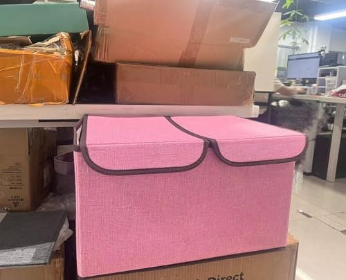 OUSFOT Boite Rangement Tissu 30L 2 Pièces, Boite Rangement Vetement avec 2 Couvertures, Pliable avec Cloison Amovible Rose Pour les Vêtements, Jouets, Livres
