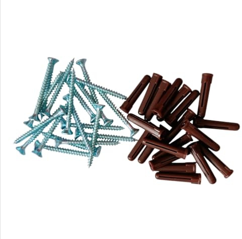 Wall Plugs and Screws Set, 20 x 7mm Brown Wallplugs with 20 x Pozi Countersunk 10 x 2 Inch Screws