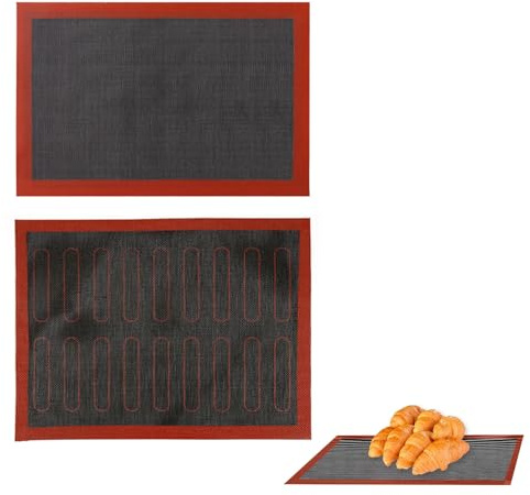 Jimkply Pack of 2 Silicone Baking Mat, Perforated Baking Mat, 40 x 30 cm, Non-Stick Coating on Both Sides, Reusable Baking Mat for Bread, Pizza, Biscuits and Macaroons