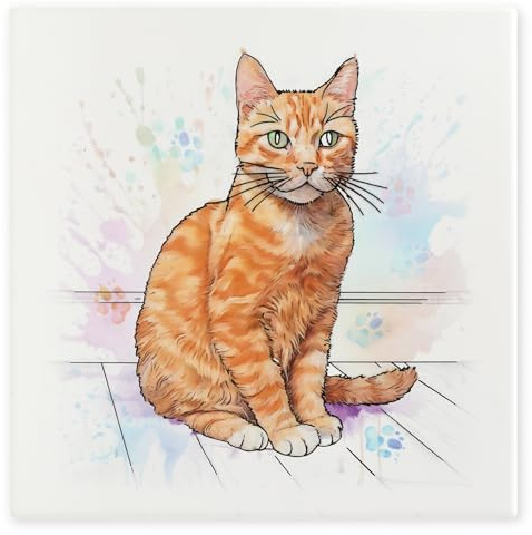 Art of Arora 2843 Ginger Cat Ceramic Tile Picture Plaque Wall Art 20 x 20cm