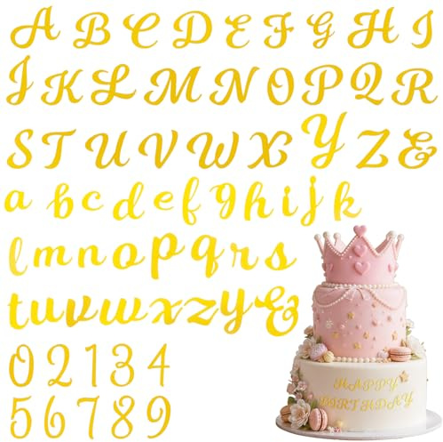 64 Pcs Acrylic Alphabet Number Cake Topper, Personalized Custom Name Cake Topper with A-Z Letter 0-9 Number DIY Cupcake Decoration for Wedding Baby Shower Party Supplies (Gold)