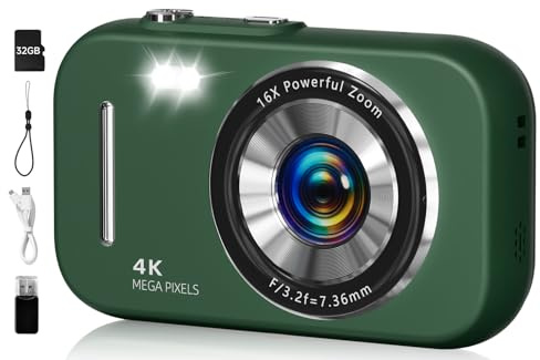 Digital Camera,4K 48MP Portable Camera with Anti Shake, 16X Zoom, Digital Camera for Teens with Beauty, 32GB Card, 21 Filters, Best for Kid Children Teen Student Girl Boy