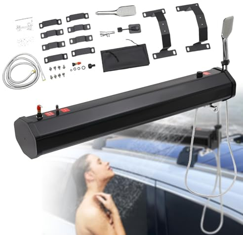 Doccia Portatile da Campeggio Serbatoio d'Acqua autopressurizzato per docce per Portapacchi con soffione, Tubo Flessibile da 1,5 m, Camion Multifunzione, Fuoristrada 18 l/4,76 galloni