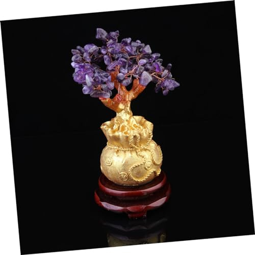 ZXQUEGF Kristall-Geldbaum, Edelstein-Bonsai-Baum, Feng-Shui-Reichtumsfigur, Feng-Shui-Bonsai-Baumdekorationen, Baum des Lebens, Kristalle für chinesische Golddekoration, Geldbaum-Dekoration aus Holz