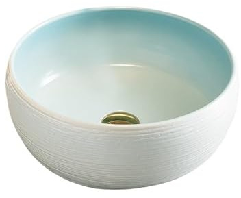lavabo da bagno Lavandino da appoggio rotondo piccolo da 38 * 38 * 15 cm, in ceramica, for bagno, singolo (senza accessori) per guardaroba