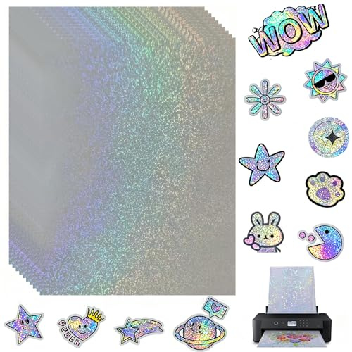 DWUENT Holographic Sticker Paper, Holographic Laminate Sheets, Holographic Vinyl, 10 Sheets A4 Size (29cm x 21cm) Self-Adhesive Overlay Lamination Film for DIY Crafting, Decoration (1, 10)