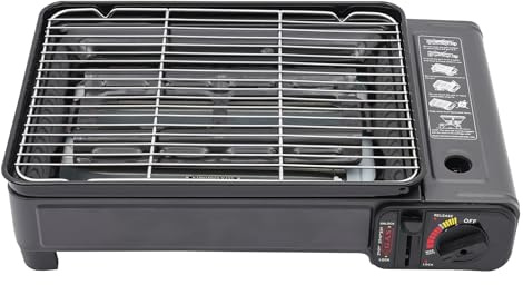 Barbecue a gas portatile, barbecue da campeggio 2 in 1, set di fornelli a gas butano, regolazione regolabile, adatto per campeggio, viaggi, escursioni e cucina all'aperto.