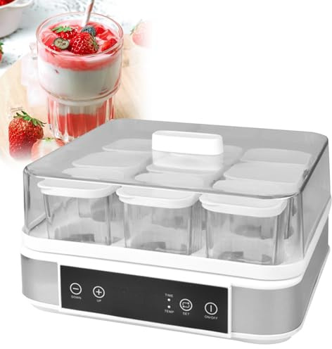 Yaourtière numérique avec contrôle de la température et du temps, comprend 9 bocaux en verre pour desserts frais faits maison