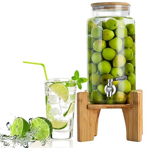 Dispensador de agua de vidrio con tapa de pie, dispensador de bebidas de vidrio, jarra de cerveza de limonada de gran capacidad para oficina, camping, 2 l/3 l/4 l, dispensador de bebidas de 3 L