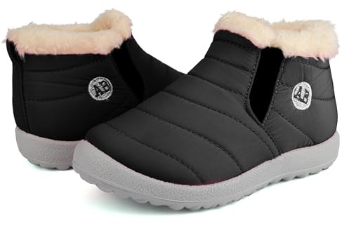 Dresofu Stivali da neve per bambini Caldi Stivaletti impermeabili per neonati e bambine Scarpe invernali antiscivolo da esterno Pantofole da interno Nero 33 EU
