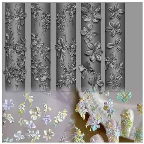 Stampo Per Unghie In Silicone 3D A Forma, Stampo per Unghie in Silicone 3D, Motivi Floreali, Stelle Marine e Pizzi... Per Decorazioni, per la Nail art DIY Donne (Fiori)