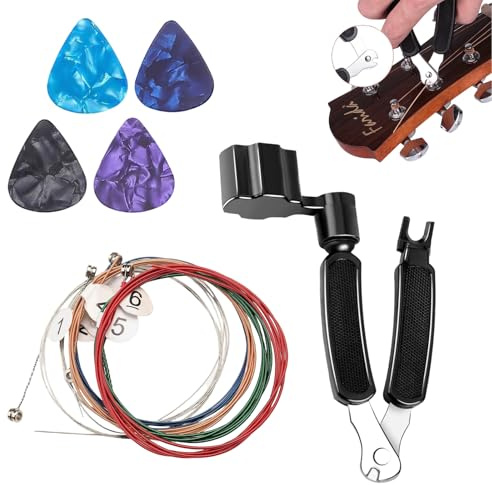 Guitarra Clásica con 6 Cuerdas de Nailon de Colores – Guitarra de Concierto Acústica con 4 Púas y Herramienta 3 en 1 para Afinación y Mantenimiento