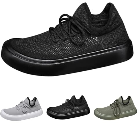 Lätta sommarskor för män, slip-in skor för män, bred tåbox sneakers, ventilerande joggingskor, mjuka träningsskor, lätta promenadskor, platta sulor, slip-skor för fritid, fitness, svart, 41 EU