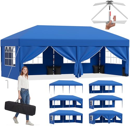 JUMMICO 3m x 6m Pop Up Gazebo with Sides | 5‑Minute Setup |Waterproof Gazebos 4 Weight Bags for Extra Stability |Outdoor Gazeebo For Garden, Camping & Events