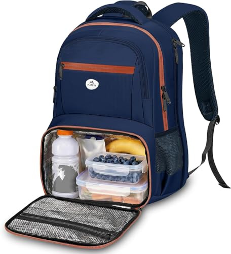 MATEIN Zaino Porta PC Pranzo Termico, Zaino PC 17 Pollici Impermeabile Borsa Frigo Pranzo Ufficio, Zaini da Viaggio Donna Uomo Università Lavoro Picnic per Laptop Backpack Antifurto, Blu Arancione