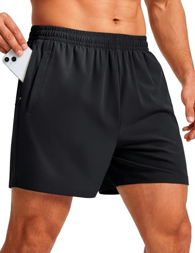 MAGCOMSEN Hiking Shorts for Men Running Athletic Workout with Pockets Elastic Waist Summer Casual Shorts Black M