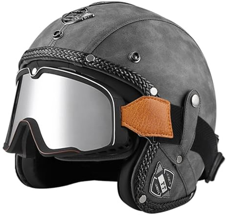 Casco Aperto Retrò Moto 3/4 Caschi Jet E Demi-Jet Vintage Omologato DOTECE Casco Mezzo Scodella Con Occhiali Caschi Cromwell Per Adulti Uomini Donne Fodera Rimovibile I,S:55-56CM
