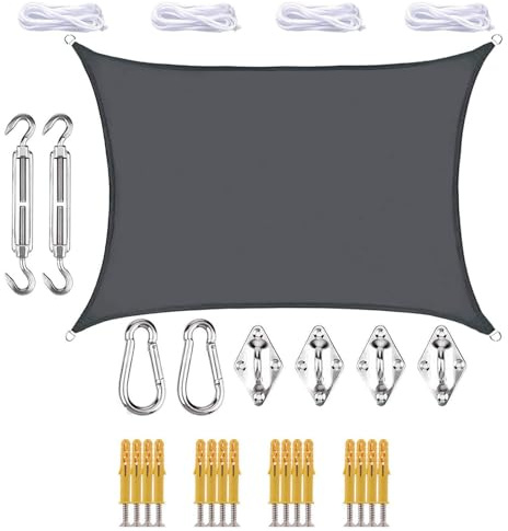 XJHKG Vela Ombreggiante Impermeabile Protezione UV con Anelli Inox 304 per Giardino Terrazza Piscina(Dark Gray,4x6m)