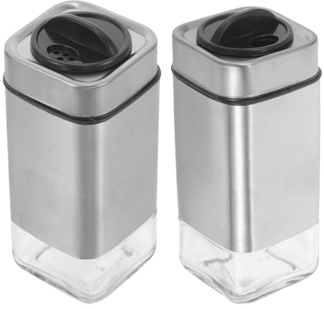 FELTECHELECTR Set di 2 Saliere e Pepiere in Acciaio Inox Fori di Versamento Regolabili, Barattoli per Spezie Quadrati Chiusura Ermetica, Dispenser per Condimenti Multifunzione da Cucina