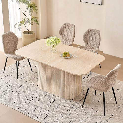 JZGORC Table de Salle à Manger Rectangulaire avec Pieds Enroulables, Idéale pour Les Cuisines et Les Salles à Manger, Pouvant Accueillir 4 à 6 Personnes, Finition Travertin Jaune