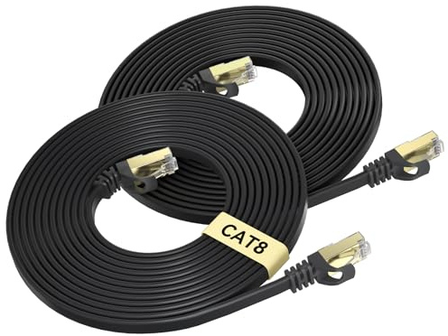 BUSOHE Cat 8 Ethernet Cable 15 FT 2-Pack, 40Gbps 2000MHz Cat8 High Speed Flat Internet Network Patch Cord, SFTP Shielded LAN Wire with Gold Plated RJ45 Connector for Outdoor Indoor - 15FT Black
