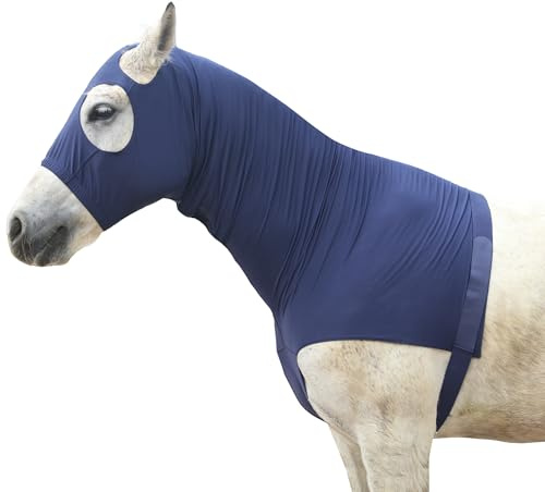 Leberna Lycra Stretch-Pferd Kapuze mit Reißverschluss - vollen Gesicht-Hals-Abdeckung XL Marine
