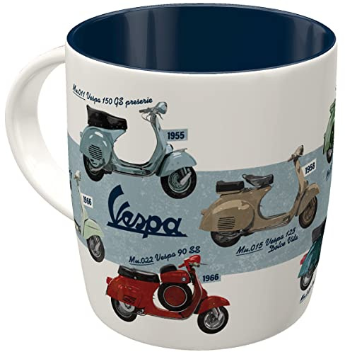 Nostalgic-Art Retro Kaffeebecher, 330 ml, Vespa – Model Chart | Original Vespa Lizenzprodukt (OLP), Keramik-Tasse für Kaffee, Vintage Design, Geschenk-Idee für Roller-Fans