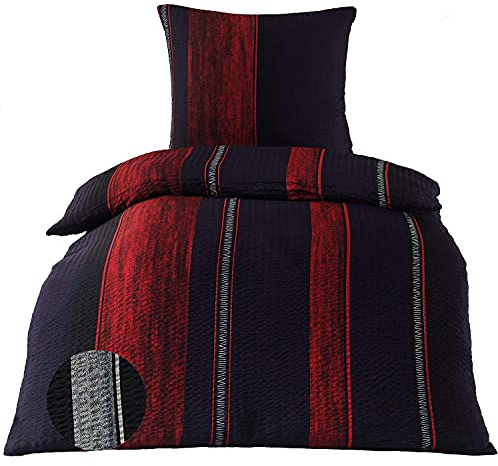 BaSaTex Microfaser Seersucker Bettwäsche Bettgarnitur Bernhard Rot bügelfrei in 3 Größen 135x200 cm 80x80 cm