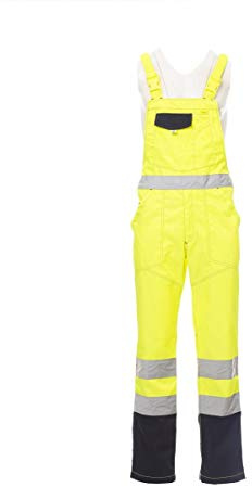 PAYPER Skill Tuta Pettorina da Lavoro Alta visibilità Unisex Uomo Donna Misto Cotone Poliestere Bretelle Elasticizzate Apertura Laterale Tasche al Petto Giallo Fluo/Blu Navy