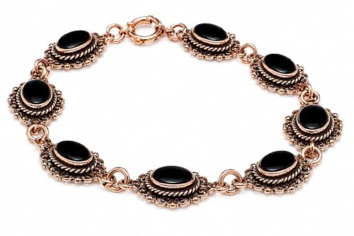 Windalf Damen Armkette MÉDIÉVALE 19 cm Schwarzer Onyx Armband Bronze | 10 Onyxsteine