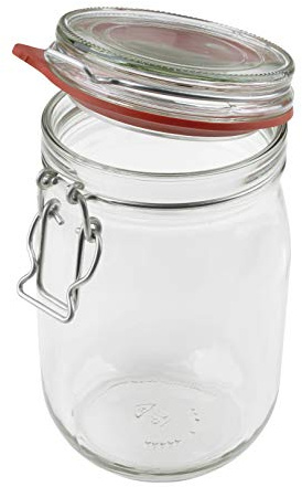 Dr. Oetker Einmachglas mit Bügelverschluss 1140 ml, hochwertiges Vorratsglas mit Deckel, luftdichtes Marmeladenglas, vielseitiges Einweckglas, Bügelverschlussglas (Farbe: Transparent/Rot)