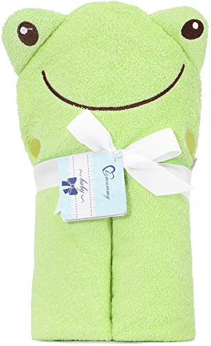 Be Mammy Asciugamano con Cappuccio 100% Cotone Neonato e Bimbo 95cm x 95cm BE20-272-BBL (Verde - Rana)