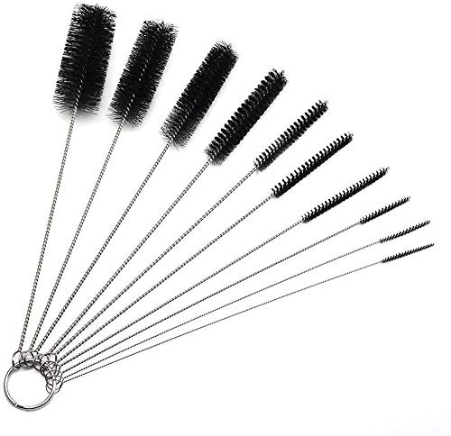 10 Tube Cleaning Brush Set, 10 Pack, Extra Long Nylon Straw Brushes with Flexible Handles for Bottles, Cleaning Straws, Pipe Cleaners, Keyboard, Glass, Guns, Detailing and Deep Cleaning, Black