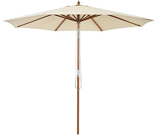 COSTWAY Ombrellone da Giardino, Con Struttura di Legno a Carrucola, Inclinazione Regolabile, Per Giardino,Cortile, Piscina e Bar, Beige (3 m)