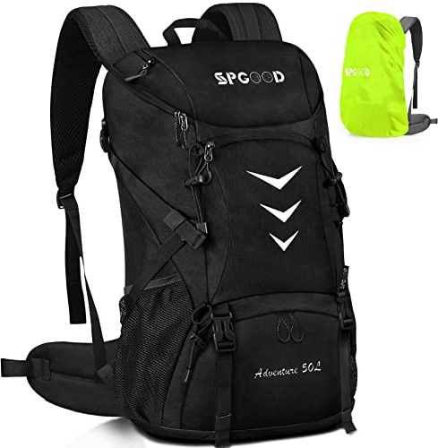SPGOOD Wanderrucksack 40L/50L,Herren Damen Trekkingrucksäcke mit Regenhülle,Leicht Hiking Rucksack,Hohe Kapazität Wasserdicht Camping Rucksack,Reiserucksack Fahrradrucksack