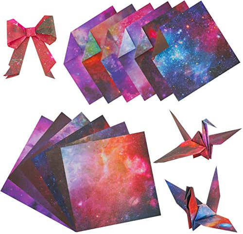 KINBOM 50 piezas de 15 x 15 cm Origami Papel, hermoso doble cara noche Navidad superior papel de scrapbooking con 12 signos del zodiaco motivos de espacio extraatmosférico para niños DIY
