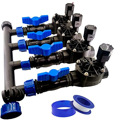 RIEGOPRO Kit Colector de Riego + Electroválvula Rain Bird HV 1 + Válvulas de Mantenimiento + Rollo Teflón. Kit para Sistemas de Riego Automático (Para Programadores Eléctricos (24V), 4 Estaciones)