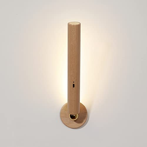 Holz Wandleuchte Modern LED Leselampe, Nachttischlampe, Touch-Schalter, Wandspots Einstellbar 360°, LED Wandlampe Warmweißes Licht, Natürliches Licht, 4000K, Wandstrahler mit Batterie 1000mAH, 3W