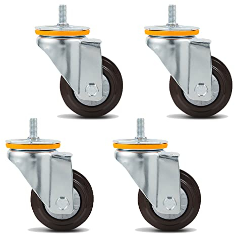 Suwooy Lenkrollen Räder Mit Bremse,Schwenkrollen Ohne Bremse,Schwerlastrollen,Möbelrollen,Gummi-transportrollen,M14/M16,Rollen Für Möbel 4 STK,Lenkrollen,Jede Rolle Trägt 112Kg,4Nobrakes-M14