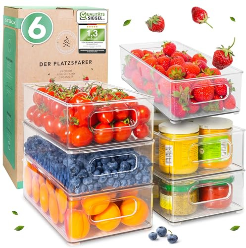 SCHWARZGLUT® Kühlschrank Organizer 6er Set für maximale Ordnung im Kühlschrank | Stapelbar | Organizer | Fridge Organizer | Aufbewahrung | Boxen für Kühlschrank | BPA Frei