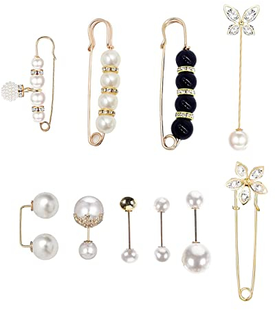 10Pcs Sicherheitsnadel Brosche Pullover Frauen Brosche Pin Set Perlen Perle Sicherheitsnadel perlen brosche nadel Schal Clip Schnalle Schal Clip Damen Pearl Brosche Pin Set für Frauen Mädchen Damen
