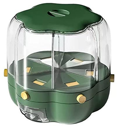 HODAGES Grain Dispenser Rice Bucket Dispenser 6 Compartments 360° Rotating Multigrain Storage Tank,Rice and Grain Storage Container, One-Click Output Grain,Snack,Candy,Coffee Bean,Green,A1 (Green A)
