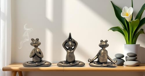 Nature's Mark 3 H Mini Yoga Frog Resin Statue Figurine Set of 3 Home Decorative Accent Décor